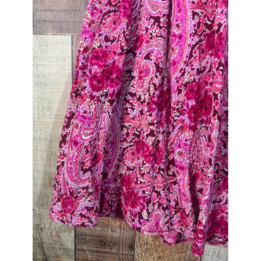 Angie Pink Paisley Ruffle V-Neck Cap Sleeve Midi Dress Medium Boho Romantic Y2K - Picture 2 of 7
